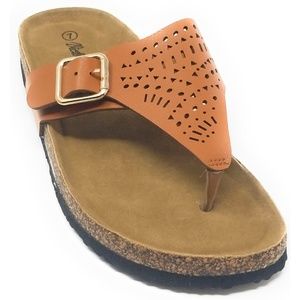 Women Cushioned Cork Thong Sandals in Camel HK7103